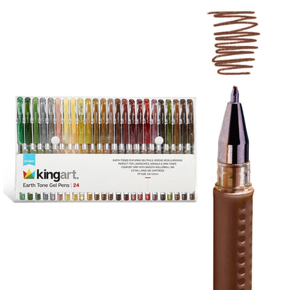 KINGART Earth Tone Gel Pens - 24 Pack Soft Grip Pens for Adult Coloring & Journaling (2.0mm Cartridge)