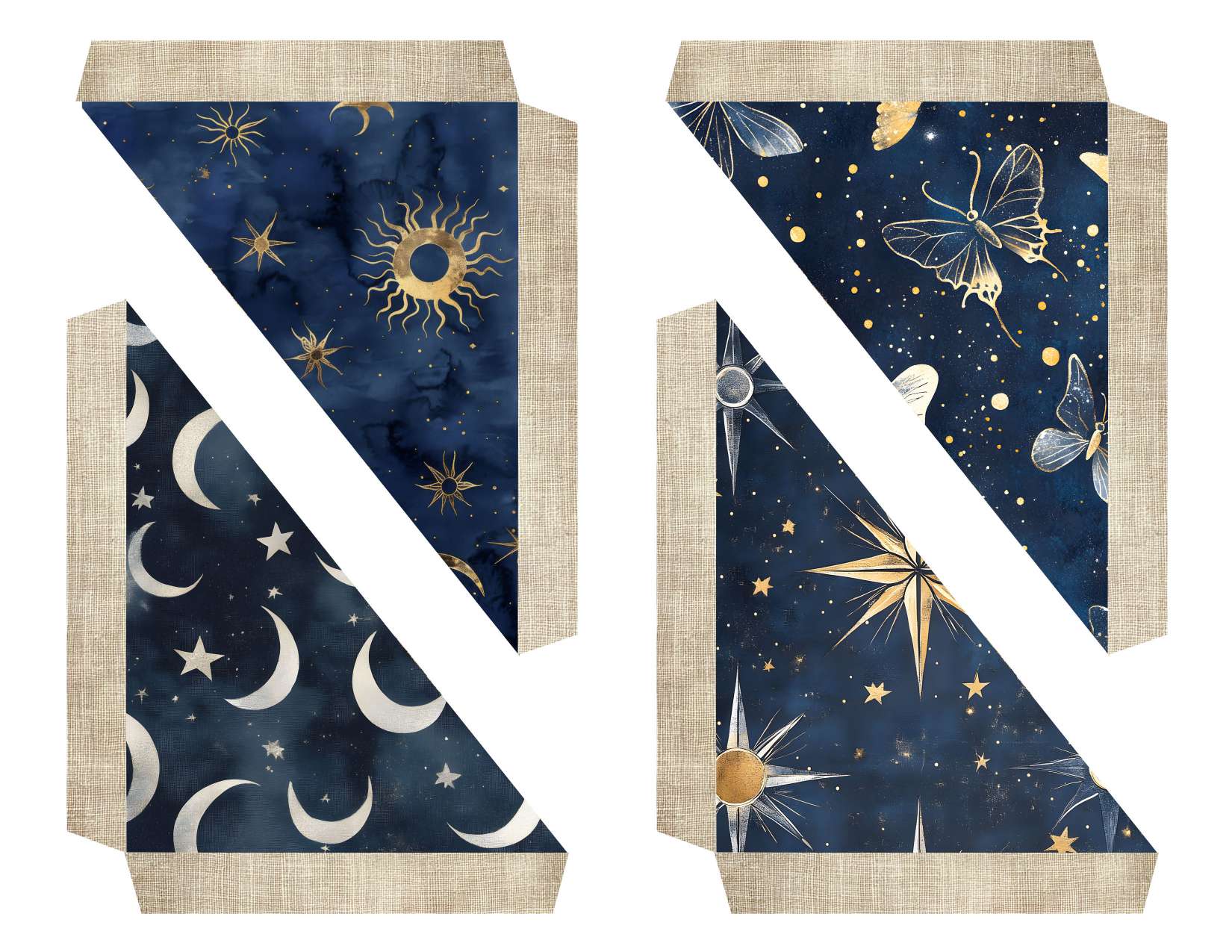 Two packaging designs with celestial pattern on a white background