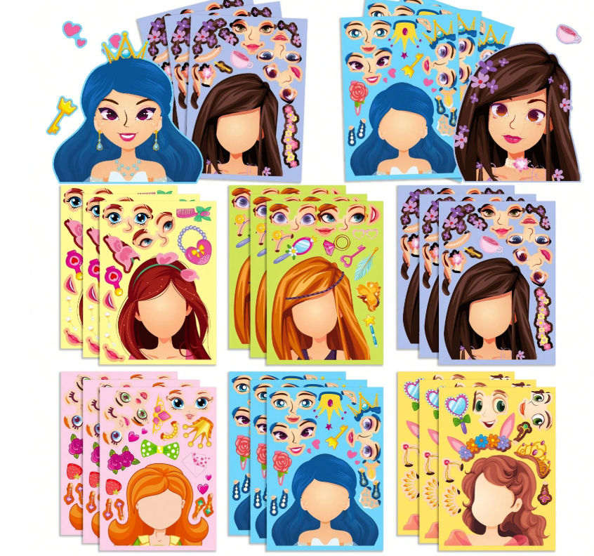 Princess Make-a-Face Sticker Pack (6 Sheets)