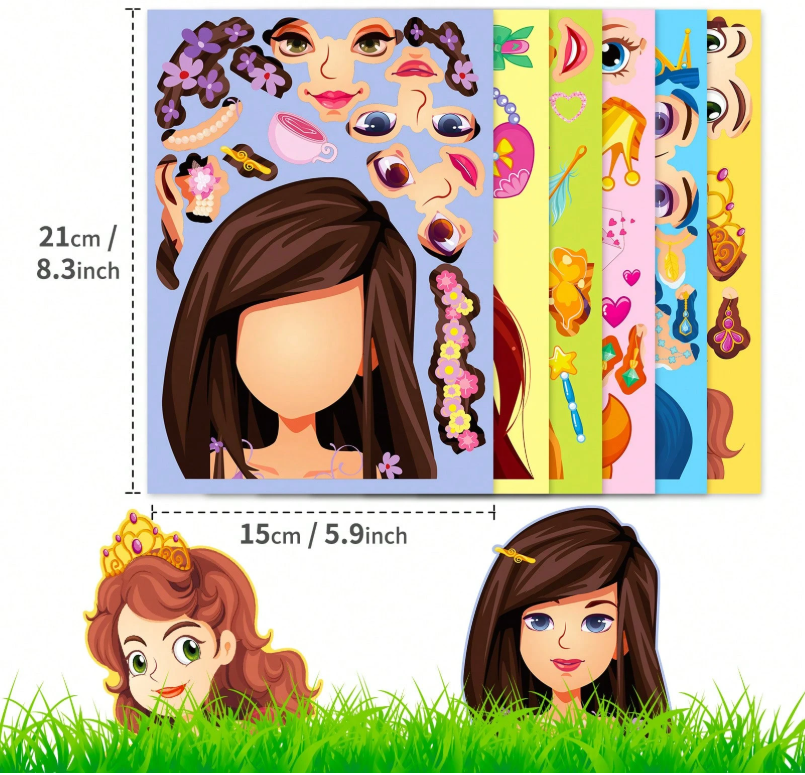 Princess Make-a-Face Sticker Pack (6 Sheets)
