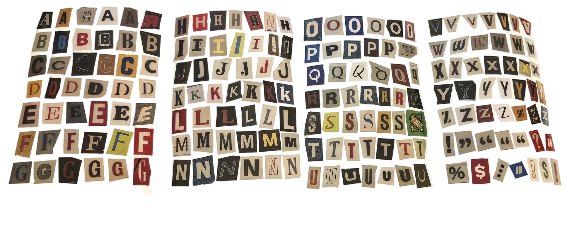 Collection of vintage-style letter tiles on a white background