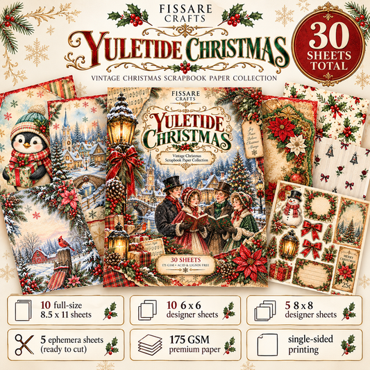 Yuletide Christmas Vintage Scrapbook Paper Set – 30 Sheets