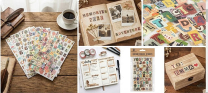 347 Piece Vintage Alphabet & Number Sticker Pack - Retro Letter Decals for Scrapbooking, Journaling & DIY Crafts