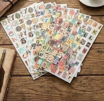347 Piece Vintage Alphabet & Number Sticker Pack - Retro Letter Decals for Scrapbooking, Journaling & DIY Crafts