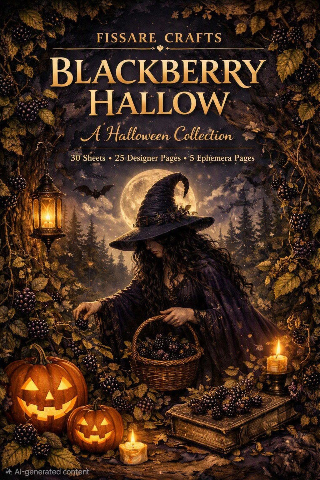 FISSARE CRAFTS Blackberry Hallow Halloween Collection cover, 30-sheet scrapbook paper set
