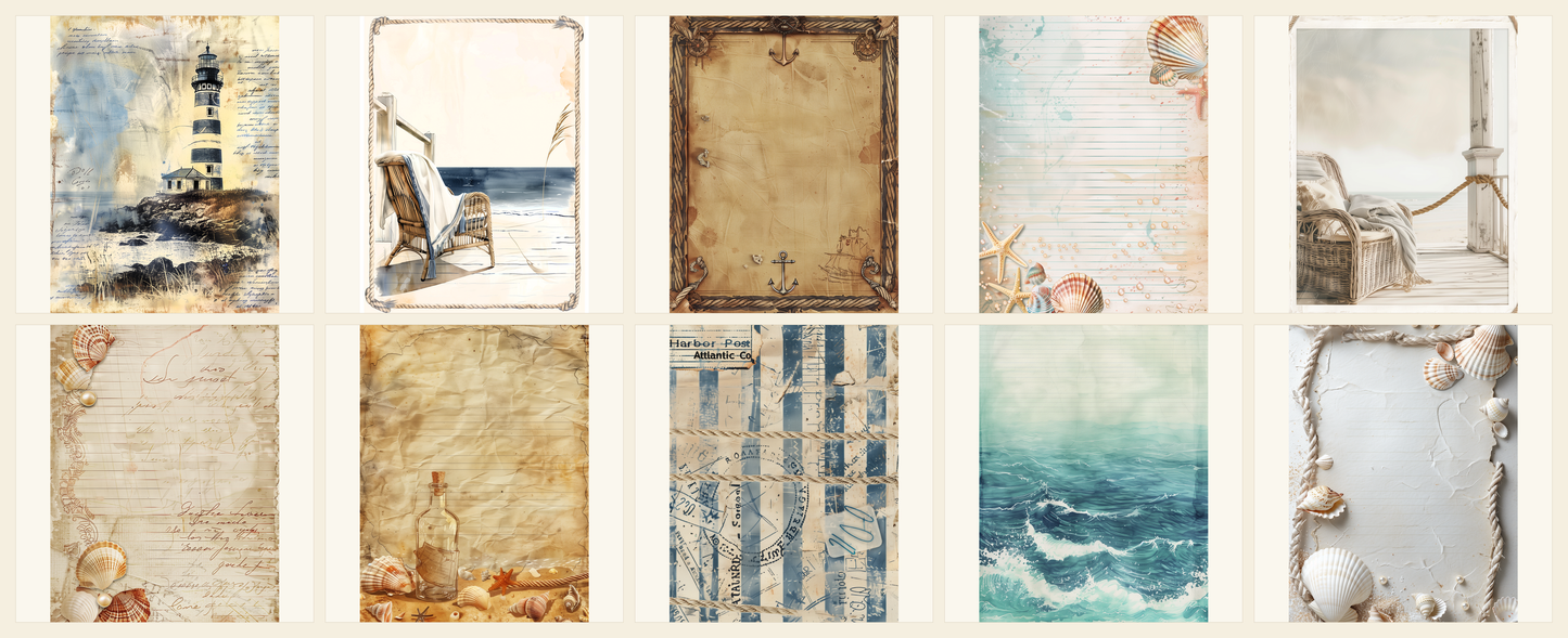 Coastal Bliss Scrapbook Paper Set – Beach & Nautical Decorative Sheets for Journaling, Scrapbooking, Card Making & Paper Crafts