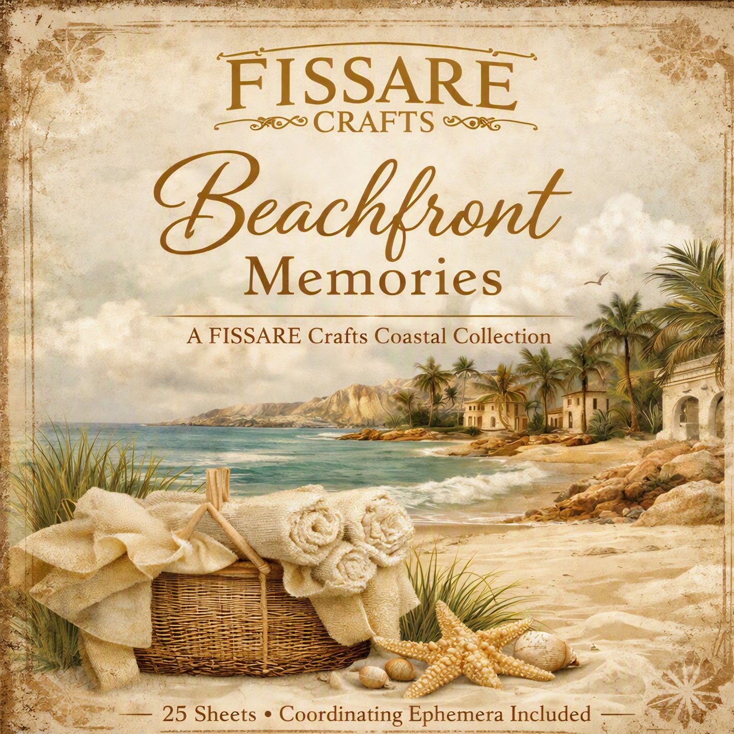 Fissare Crafts Beachfront Memories Scrapbook Paper Pack - 25 Beachfront & Coastal Themed Sheets