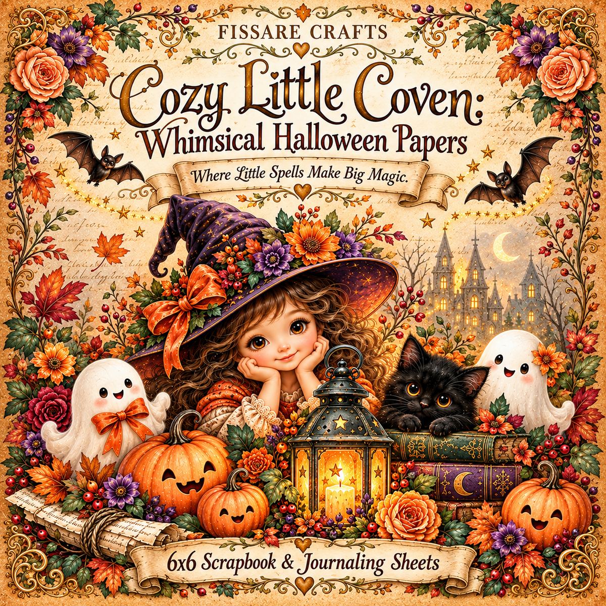 Cozy Little Coven 6x6 whimsical Halloween scrapbook paper set cover by FISSARE CRAFTS