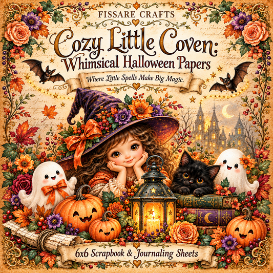 Cozy Little Coven 6x6 whimsical Halloween scrapbook paper set cover by FISSARE CRAFTS