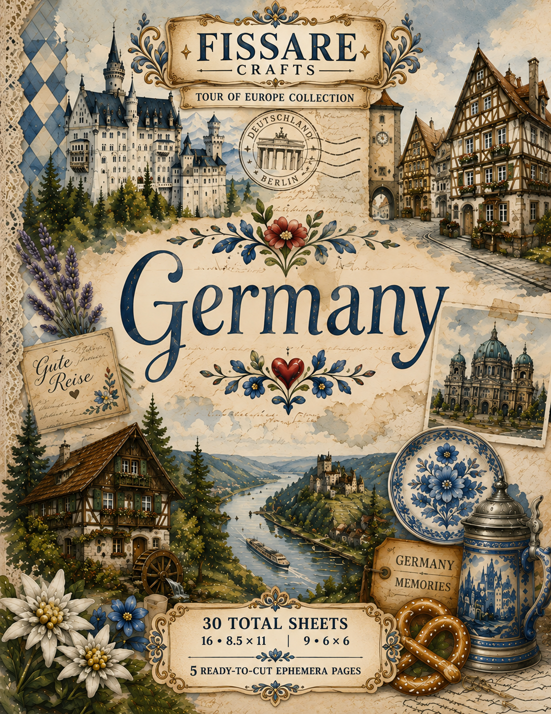 FISSARE CRAFTS Germany scrapbook paper collection cover featuring 30 travel and journaling sheets