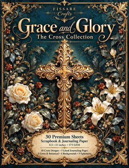FISSARE Crafts Grace and Glory Christian cross scrapbook paper cover, 30 sheets, 8.5 x 11 inches