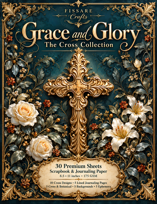 FISSARE Crafts Grace and Glory Christian cross scrapbook paper cover, 30 sheets, 8.5 x 11 inches