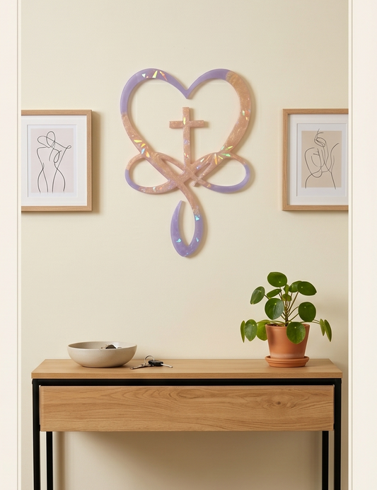Handcrafted Infinity Faith Resin Wall Art – Heart & Cross Home Decor