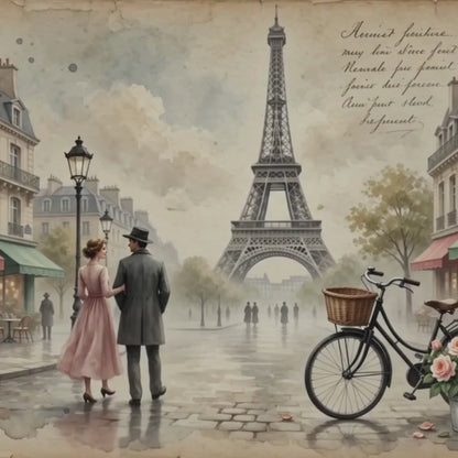 Vintage Paris Collection – 20 8.5x11 Romantic Scrapbook Pages + Coordinating Ephemera (Physical Pack)