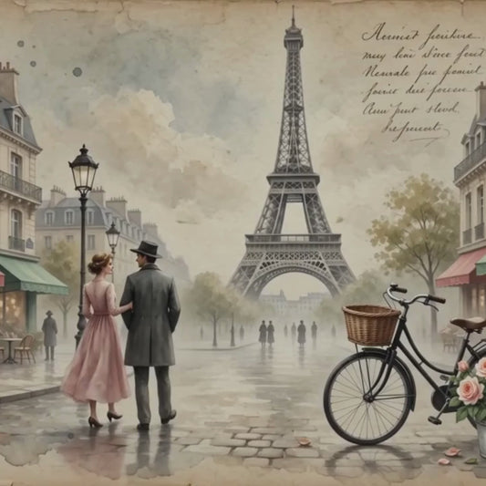 Vintage Paris Collection – 20 8.5x11 Romantic Scrapbook Pages + Coordinating Ephemera (Physical Pack)