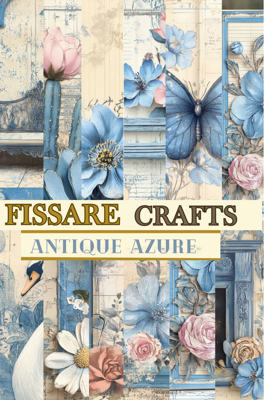 Antique Azure Vintage Botanical Scrapbook Paper Set - 8.5 x 11 Floral & Nature Designs
