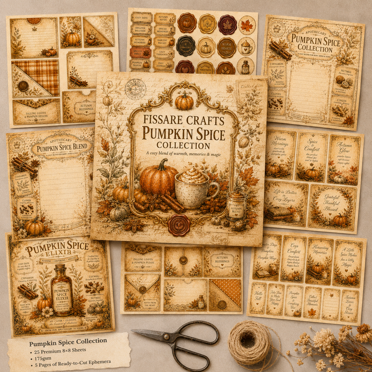 Pumpkin Spice Collection — 30‑Sheet Scrapbook & Journaling Set