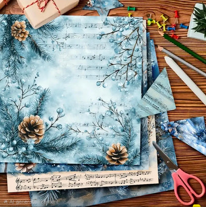 Blue Winter Floral Snowflake Scrapbook Paper