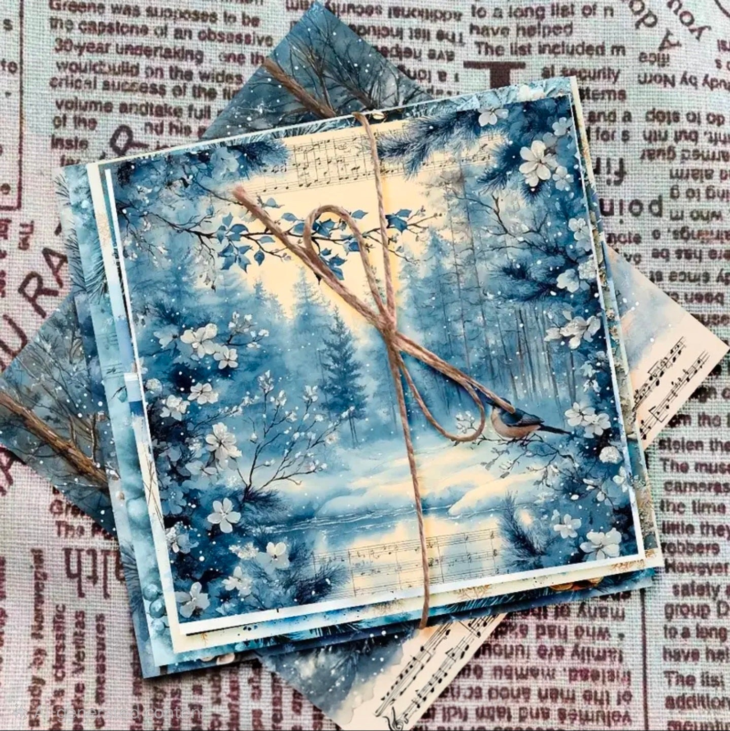 Blue Winter Floral Snowflake Scrapbook Paper