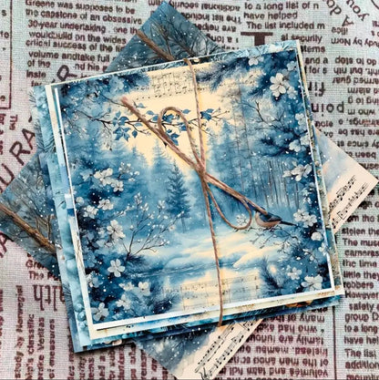 Blue Winter Floral Snowflake Scrapbook Paper