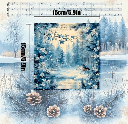 Blue Winter Floral Snowflake Scrapbook Paper