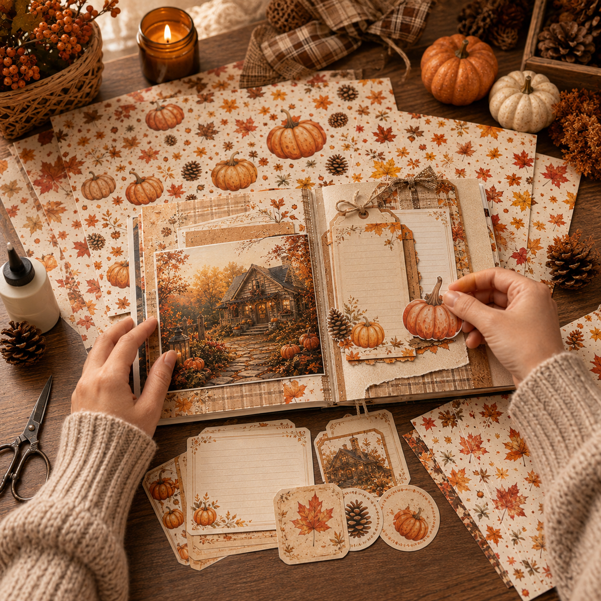 FISSARE CRAFTS Autumn Haven — Fall Scrapbook Paper & Journaling Collection | 30 Sheets | 6×6 & 8×8