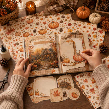 FISSARE CRAFTS Autumn Haven — Fall Scrapbook Paper & Journaling Collection | 30 Sheets | 6×6 & 8×8