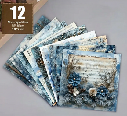 Blue Winter Floral Snowflake Scrapbook Paper
