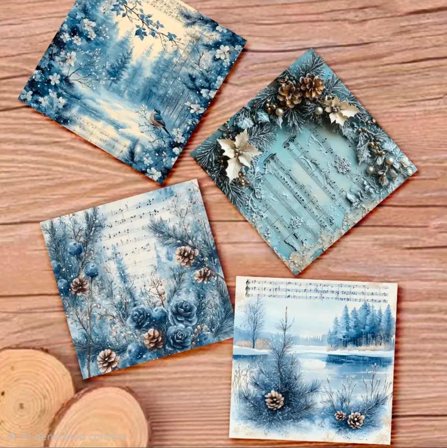 Blue Winter Floral Snowflake Scrapbook Paper