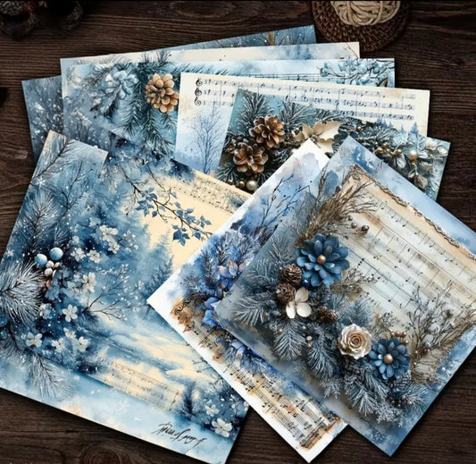 Blue Winter Floral Snowflake Scrapbook Paper