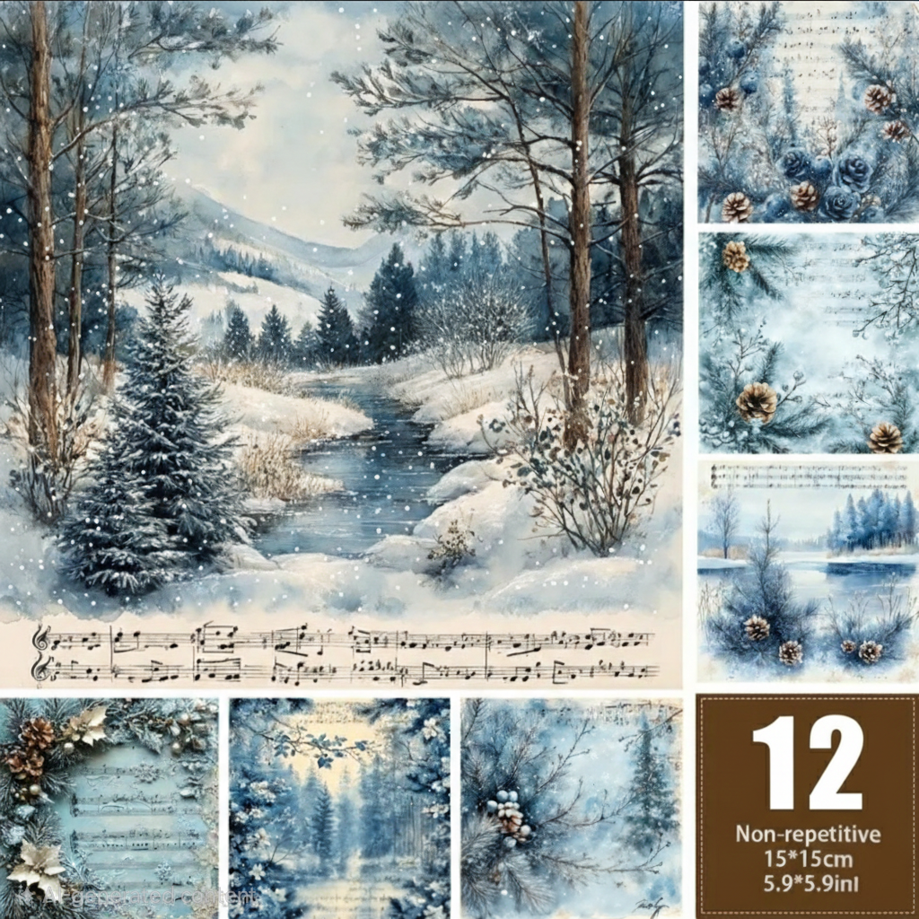 Blue Winter Floral Snowflake Scrapbook Paper