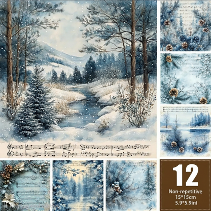 Blue Winter Floral Snowflake Scrapbook Paper