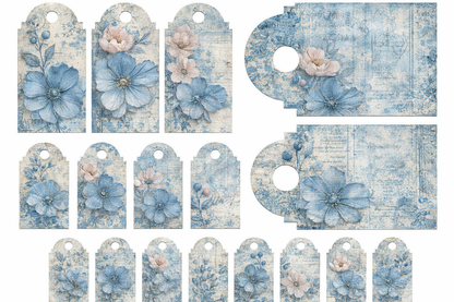 Antique Azure Scrapbook Paper Set – Vintage Blue Floral Decorative Sheets for Junk Journals, Scrapbooking, Card Making & Paper Crafts
