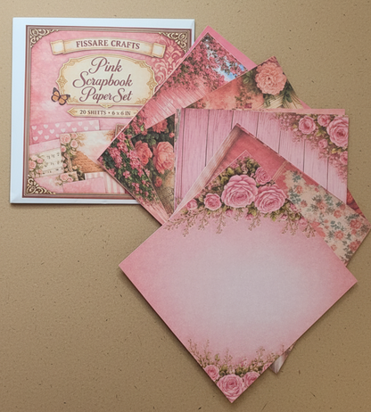 Pink Floral scrapbook paper set with floral designs on a light gray background