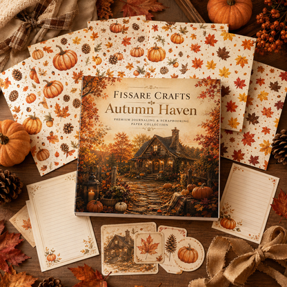 FISSARE CRAFTS Autumn Haven — Fall Scrapbook Paper & Journaling Collection | 30 Sheets | 6×6 & 8×8
