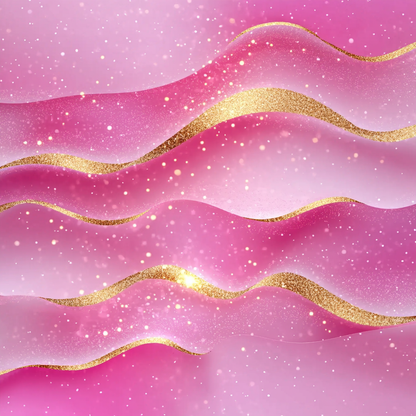 Pink and gold wavy pattern with glitter on a pink background