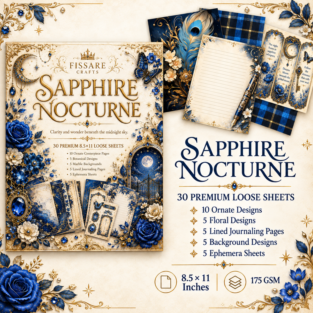 Sapphire Nocturne Scrapbook & Journaling Paper – 30 Sheets