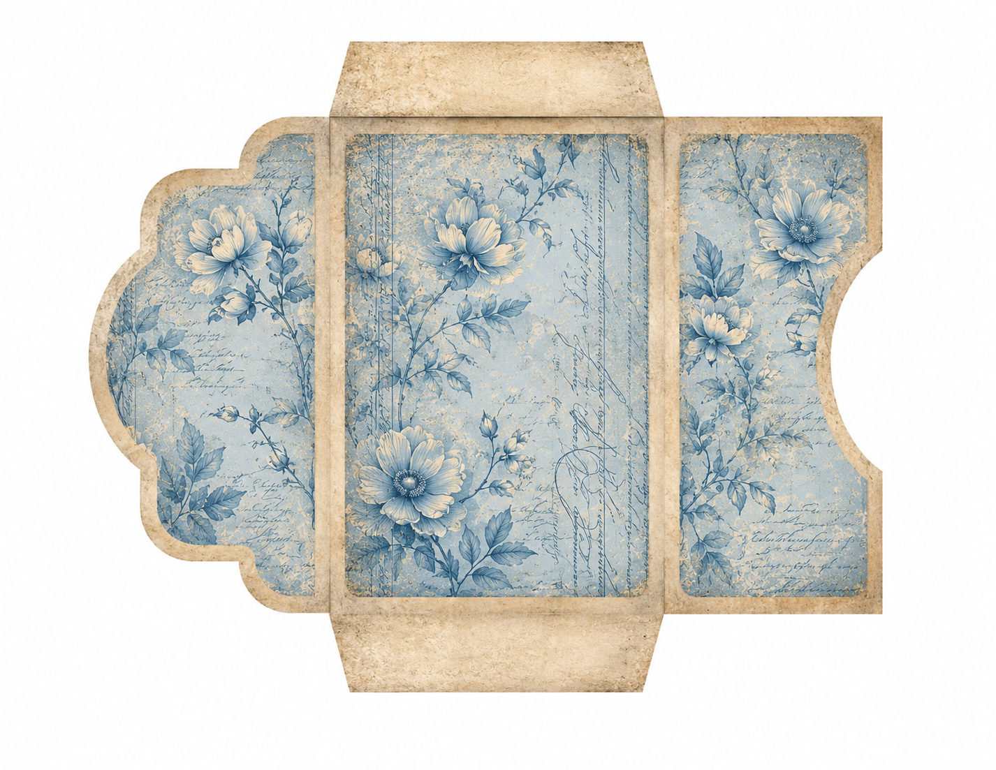 Antique Azure Scrapbook Paper Set – Vintage Blue Floral Decorative Sheets for Junk Journals, Scrapbooking, Card Making & Paper Crafts