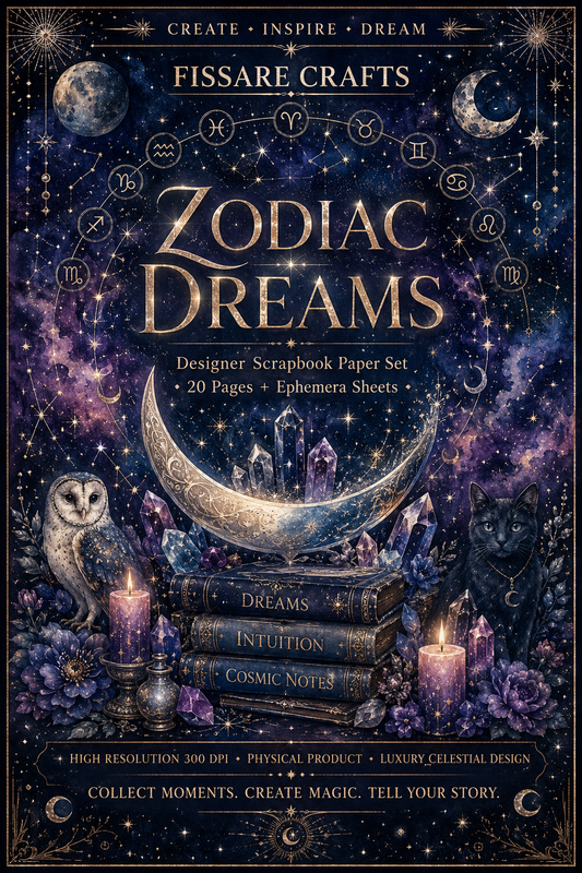 Zodiac Dreams Scrapbook Paper Set – Celestial Decorative Sheets for Journaling, Scrapbooking, Card Making & Paper Crafts
