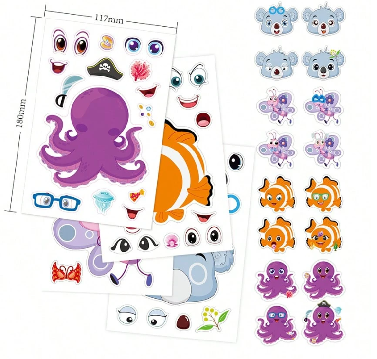 Assorted Make-a-Face Mix and Match Stickers  for Goodie Bag fillers and Party Favors.