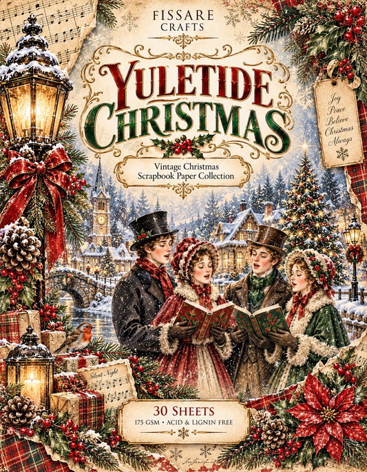 Yuletide Christmas 30-sheet vintage holiday scrapbook paper set cover