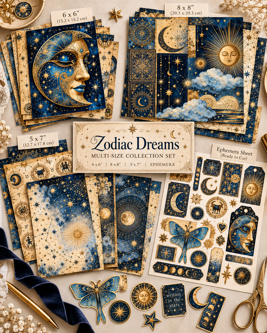 Zodiac Dreams multi-size paper collection tabletop display